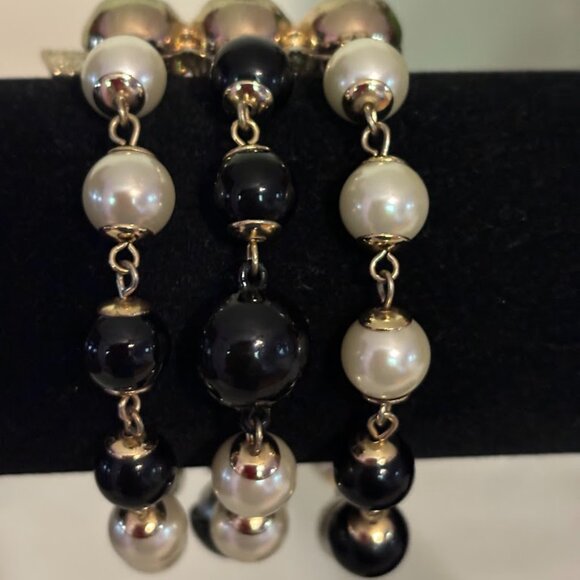 Anne Klein Black and White Pearl Necklace (43") and Bracelet (8") with 3 Strands - Picture 7 of 15